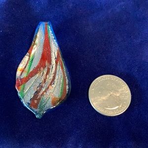 Blue glass pendant with red & green detail